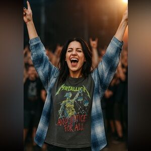 Custom Upcycled Metallica Flannel Pullover Graphic Shirt AND JUSTICE FOR ALL OS